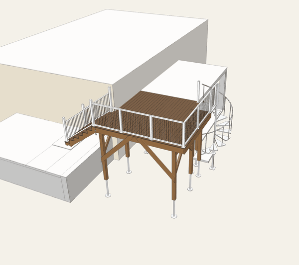 A deck on its house in the studio, the camera sweeping around the deck's open corner